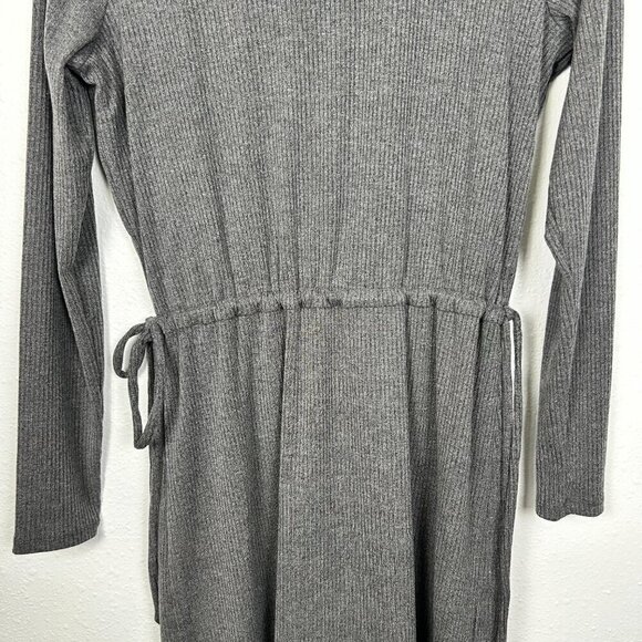 Charles Henry Grey Ribbed Knit Adjustable Waist Long Sleeve Dress | winter, knit - Picture 7 of 9